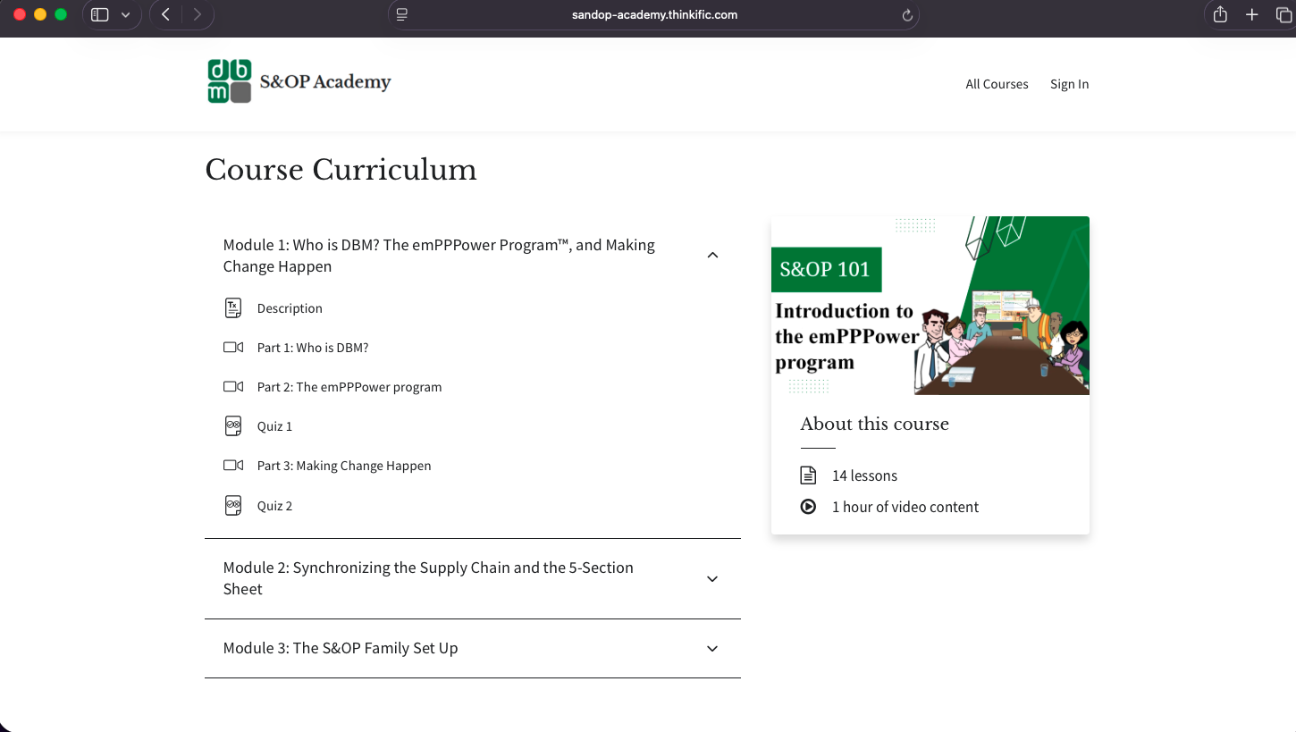 S&OP Academy - Project Screenshot